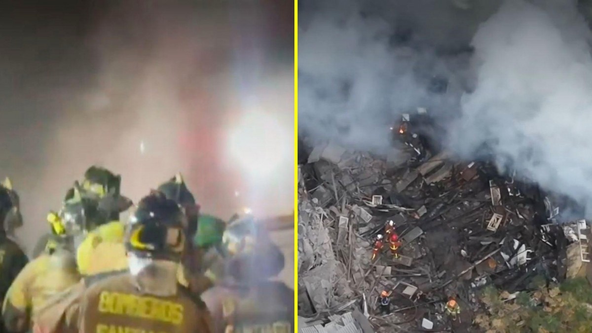 Video capta momento de derrumbe tras incendio en Santiago Centro