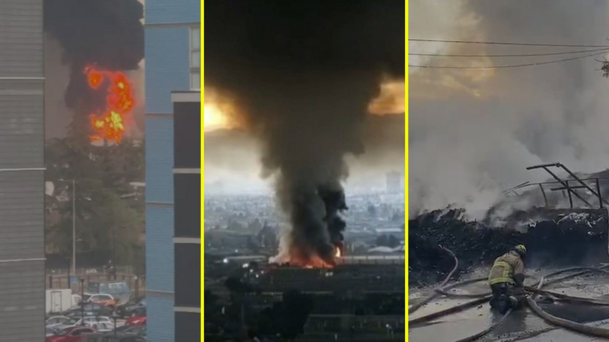 Videos muestran gran columna de humo en enorme incendio que se registra en lugar de acopio de neumáticos en Cerrillos