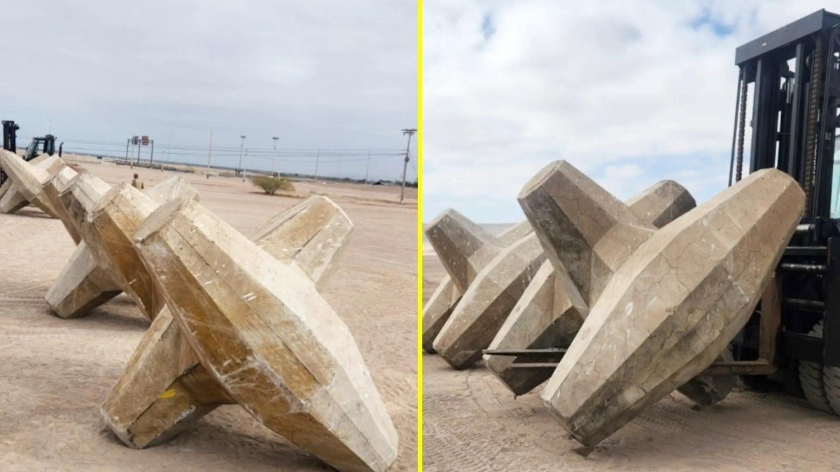 Pesan 16 toneladas y superan los 2 metros de altura: Para qué sirven los tetrápodos de hormigón instalados en la frontera norte