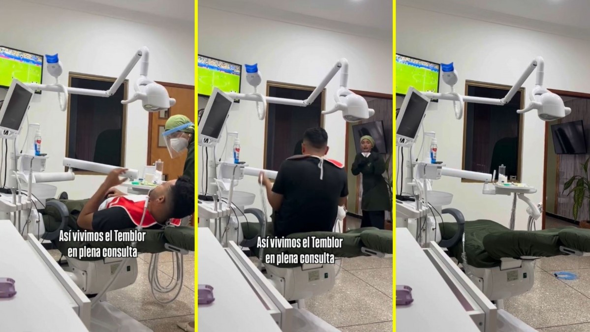Estaba en plena intervención: Video muestra a dentista evacuando durante terremoto y genera debate en redes