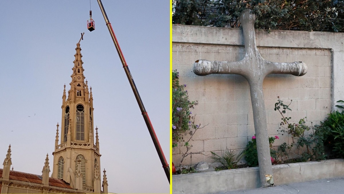 Retiran con éxito cruz de iglesia Los Carmelitas en Viña tras inclinación provocada por sismo: 'Compromiso con la comunidad'