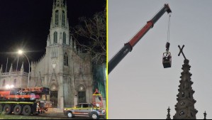 A 40 metros de altura: Despliegan operativo para retirar cruz inclinada de histórica iglesia en Viña del Mar