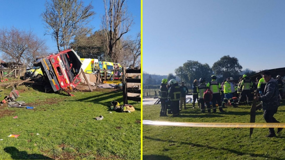 Bombero muere y cinco de sus compañeros quedan heridos al chocar contra un poste y volcar en la región de La Araucanía