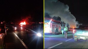 Triple colisión e incendio de vehículo mantienen cortado el tránsito en la Ruta 5 Norte en La Calera