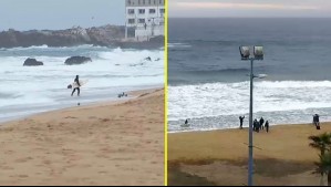 Surfistas y bañistas ignoran aviso de marejadas y son sorprendidos en playa de Reñaca