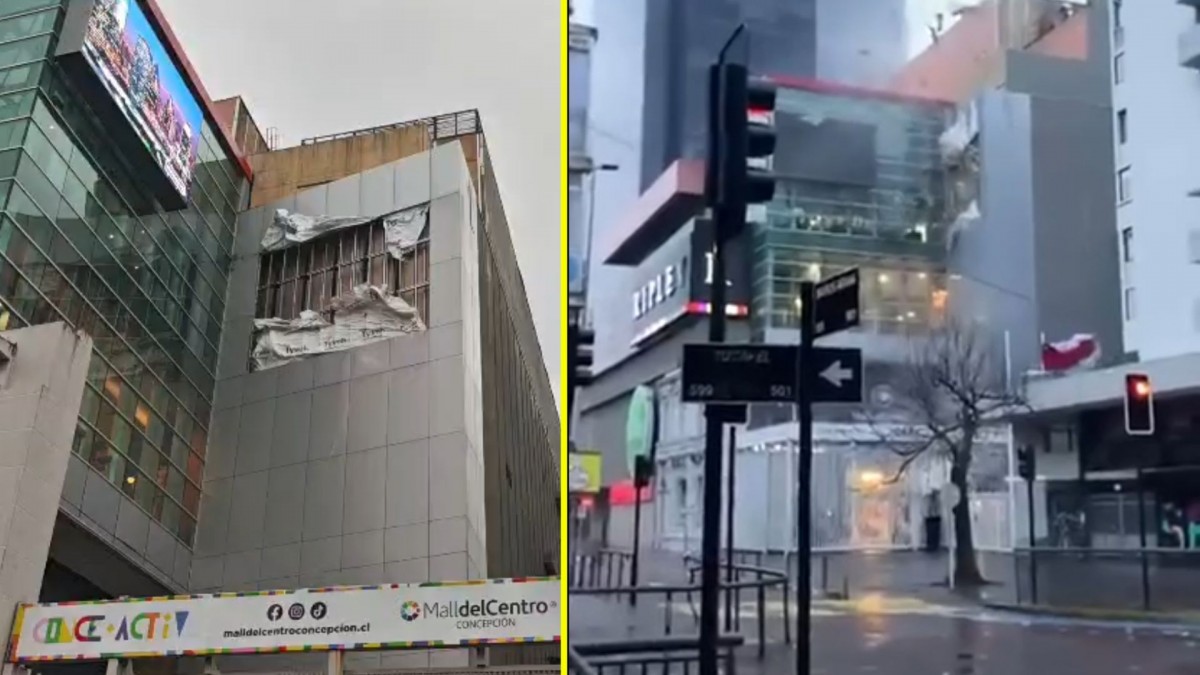 Videos muestran daños en Mall de Concepción por fuertes vientos: Estructura se desprendió tras ráfagas