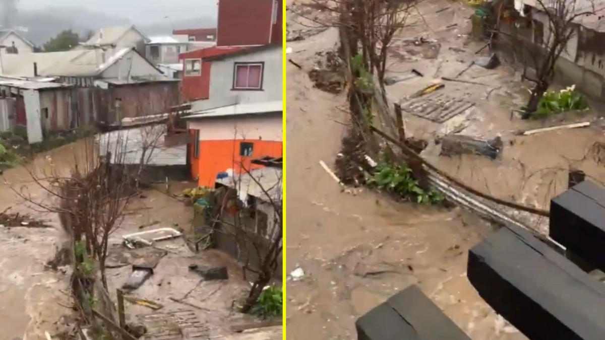 Agua entró a las casas por las ventanas: Salida de mar afecta viviendas en Lirquén en medio del intenso sistema frontal