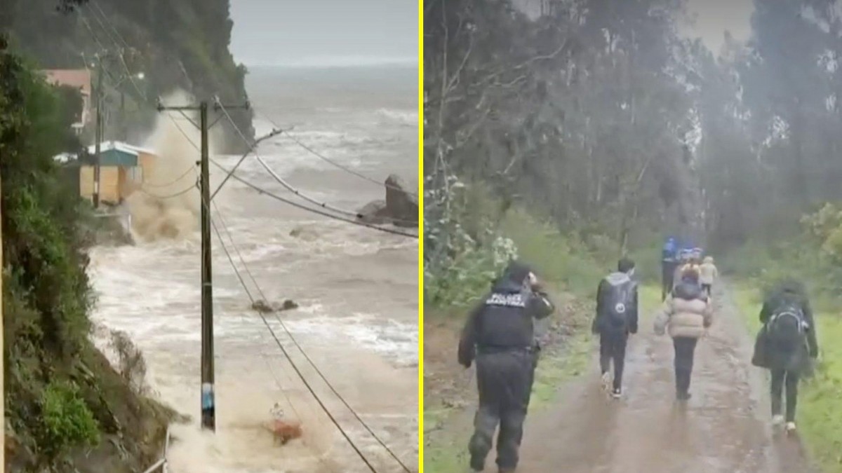 Video muestra rescate de familia aislada en Talcahuano: Armada acudió en medio de las intensas marejadas