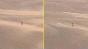 Ni el fuerte viento ni la arena lo frenaron: Captan a hombre haciendo shadow boxing junto a sus mascotas en las dunas de Concón