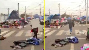 Fuerte viento sorprendió a feriantes en Colina: Ráfaga desarmó toldos y comerciantes debieron escapar