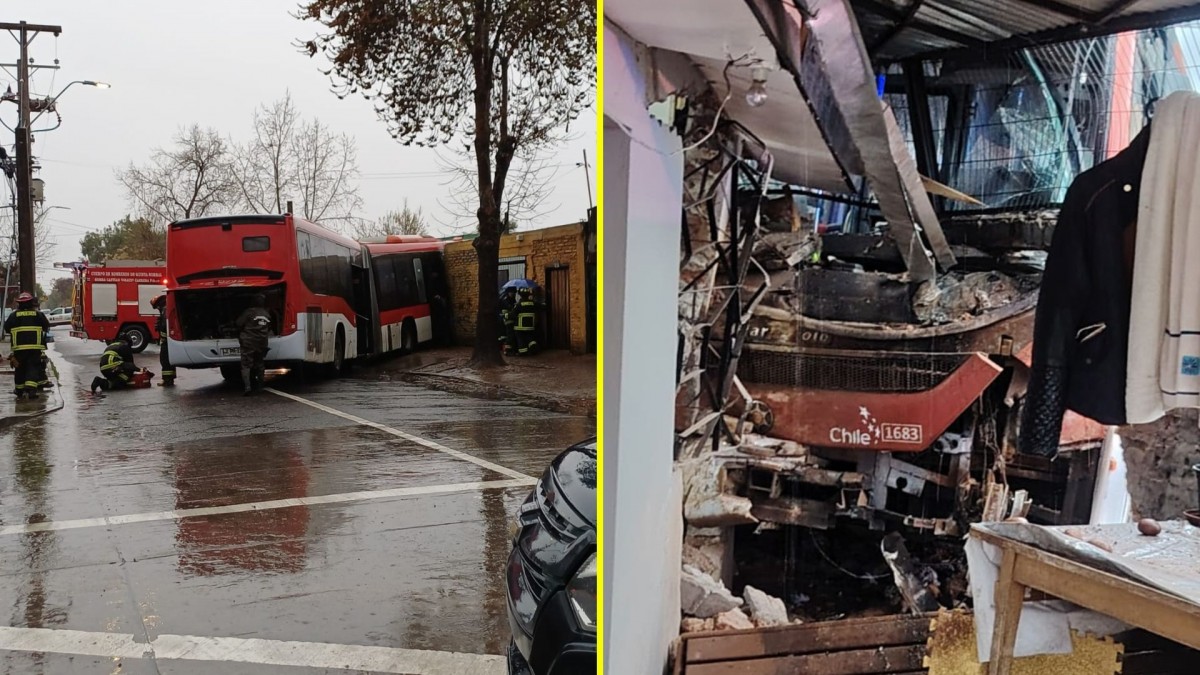 Bus RED impacta con vivienda y deja al menos un lesionado en medio del sistema frontal en Cerro Navia