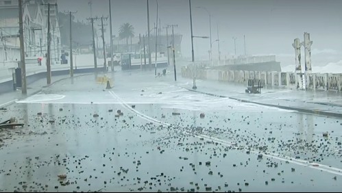 El mar llegó hasta la calle: Fuertes marejadas dejan piedras y escombros en avenida de Valparaíso