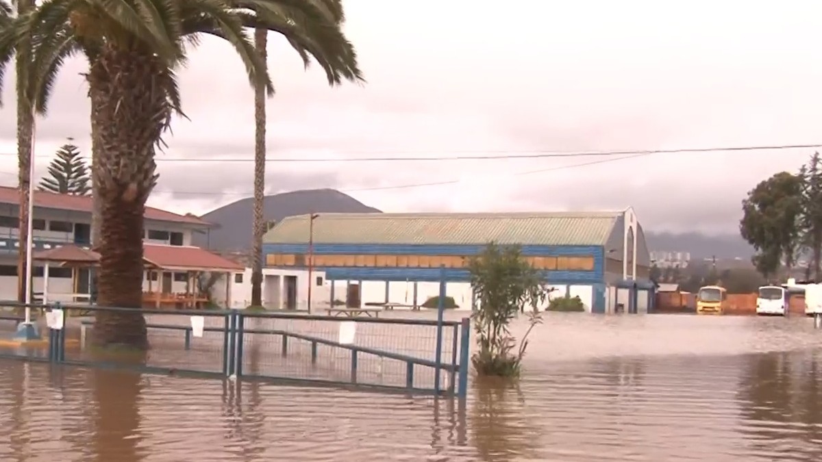 Colegio queda inundado por sistema frontal en La Serena: El agua sobrepasó el metro de altura
