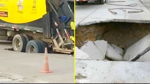 Camión de la basura cayó a enorme socavón y permaneció atrapado durante 16 horas en Coquimbo