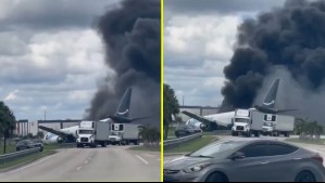 Videos: Avión de carga se sale de la pista y choca contra 'múltiples vehículos' en el Aeropuerto de Miami