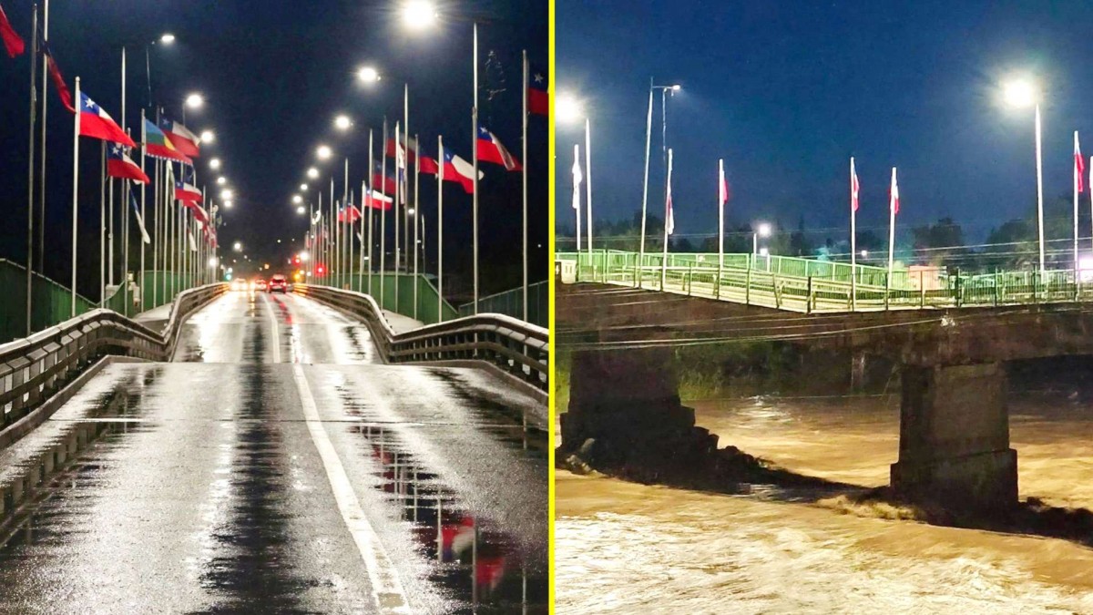 Colapsa tramo del Puente Viejo de Lautaro en medio de intenso sistema frontal