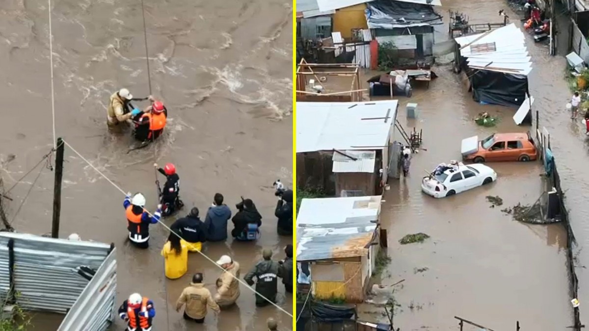 Rescate aéreo en Talagante: Evacúan a personas aisladas por aumento del caudal del río Mapocho