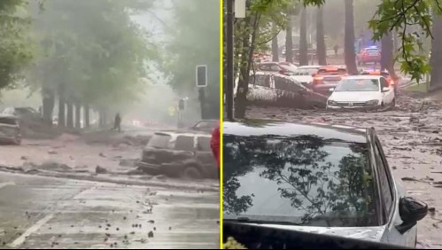 Emergencia por aluvión en Las Condes: Autos son arrastrados por el agua tras intensas lluvias en medio de tormenta eléctrica