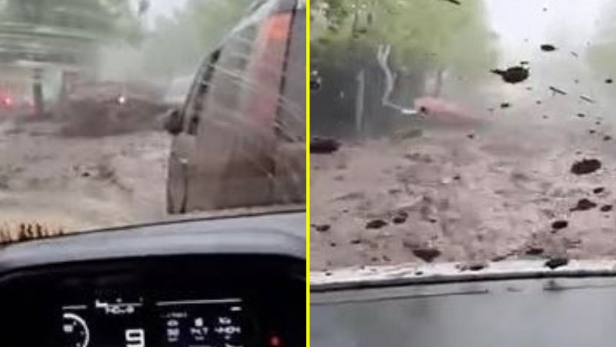 Conductor muestra cómo la corriente de agua y barro lo arrastra en su auto durante aluvión en Las Condes