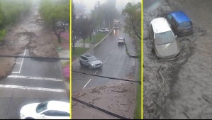 Cámaras de seguridad muestran momento en que aparece aluvión en Las Condes y comienza a arrastrar vehículos
