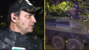 Gonzalo Ramírez recorre sobre tanqueta del Ejército las calles afectadas por aluvión en Las Condes