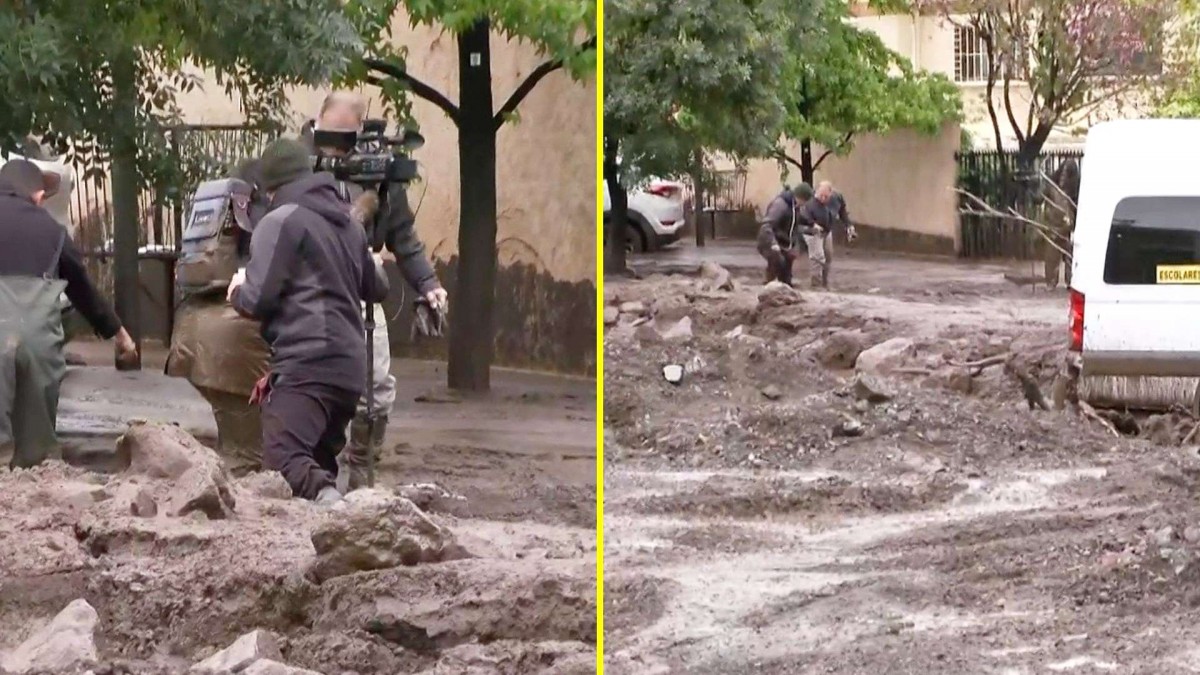 "Está llena de barro": Equipo de televisión sufrió percance durante cobertura por aluvión en Las Condes