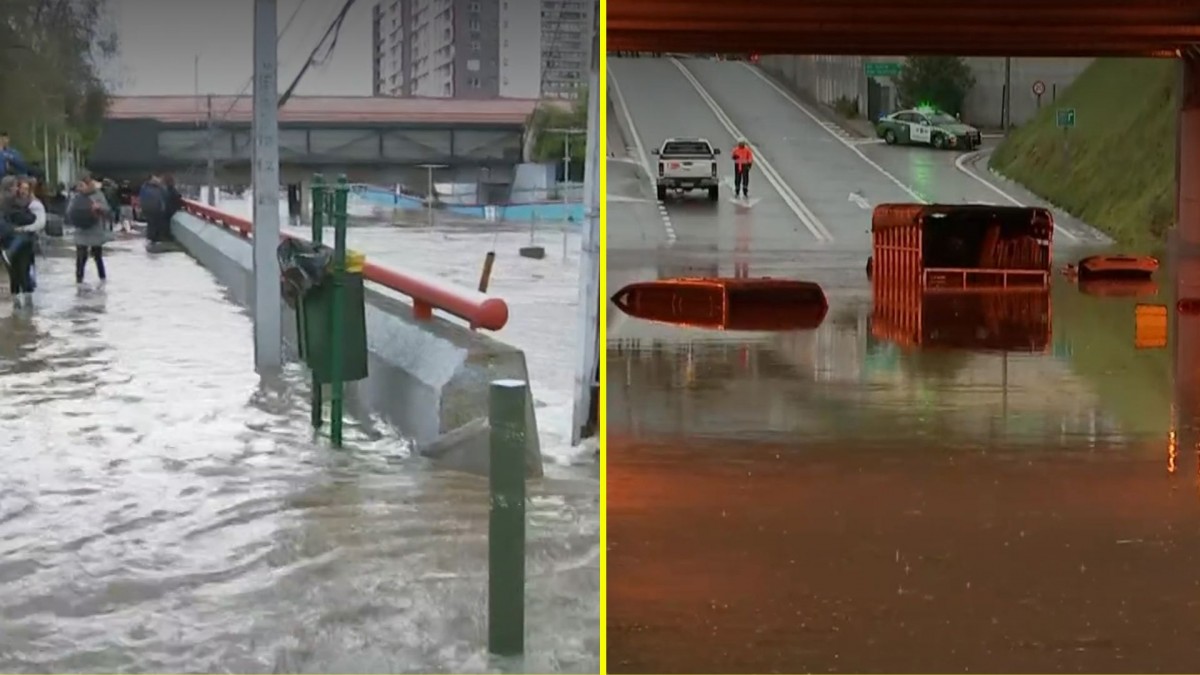 Intensas lluvias en Santiago: Video muestra cómo se inundaron pasos bajo nivel en Macul y Ñuñoa