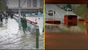 Intensas lluvias en Santiago: Video muestra cómo se inundaron pasos bajo nivel en Macul y Ñuñoa