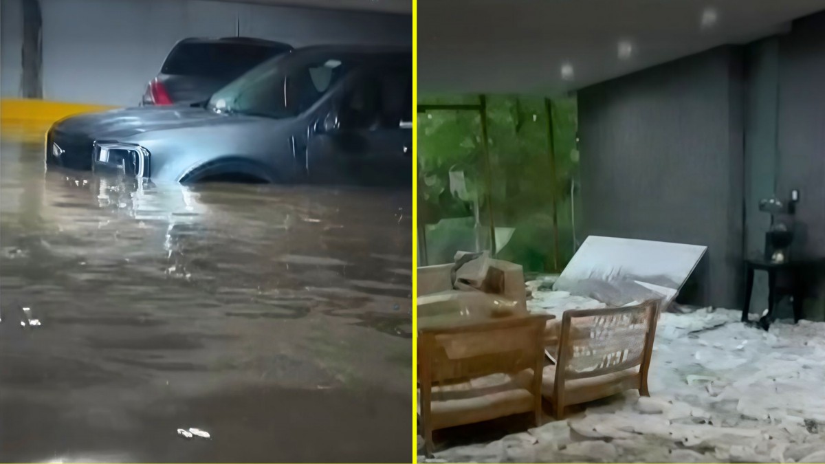 Lluvias en Santiago: Estacionamientos subterráneos se inundan en Ñuñoa y granizos se acumulan en edificio en Providencia