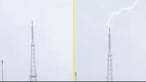 Captura del momento exacto en que un rayo impactó una antena en Viña del Mar.
