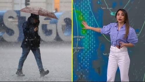 Lluvia en Santiago y meteoróloga de Megatiempo Catalina Cortés.