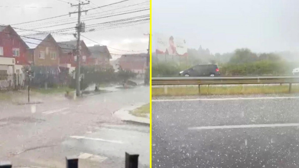 Videos muestran intensa caída de lluvia y granizos en Talca