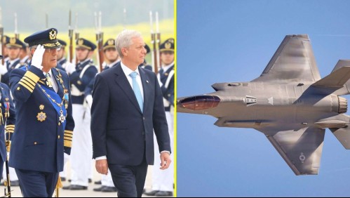 Imagen del Presidente Kast y el excomandante en jefe de la Fach con un F-35.